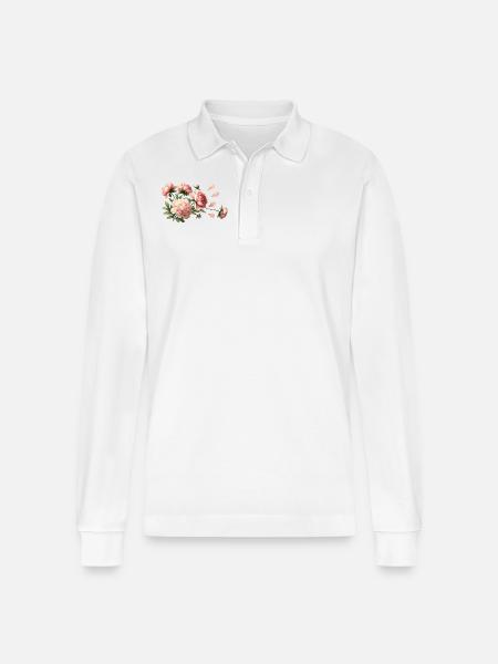 Romantic pink peonies - Stanley/Stella Organic Unisex Long-Sleeved Polo Shirt Prepster - white