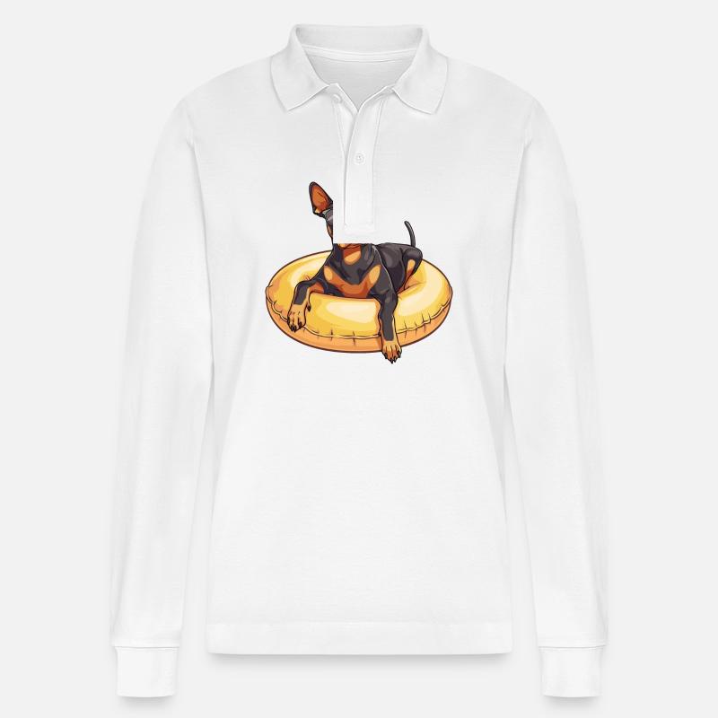 Dobermann Hund Sommer Comic - Stanley/Stella Unisex Bio-Langarm-Poloshirt Prepster - Weiß