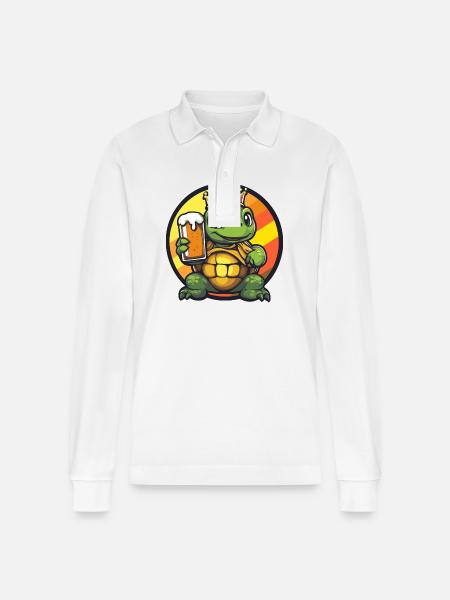 Turtle Beer Comic - Stanley/Stella Organic Unisex Long-Sleeved Polo Shirt Prepster - white