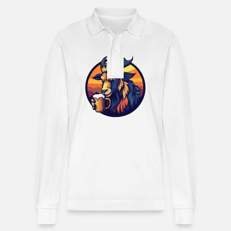 Bergziege Bier Comic - Stanley/Stella Unisex Bio-Langarm-Poloshirt Prepster - Weiß