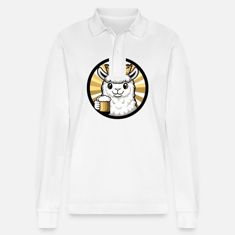 Alpaka Llama Bier Comic - Stanley/Stella Unisex Bio-Langarm-Poloshirt Prepster - Weiß