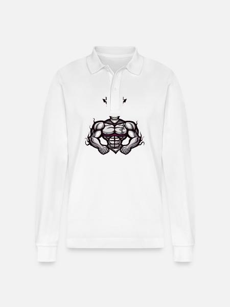 Skeleton Muscles Bodybuilding King - Stanley/Stella Organic Unisex Long-Sleeved Polo Shirt Prepster - white