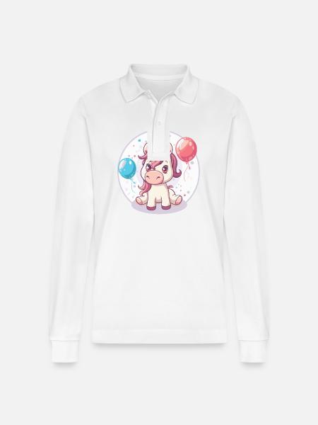 Horse Birthday Comic - Stanley/Stella Organic Unisex Long-Sleeved Polo Shirt Prepster - white