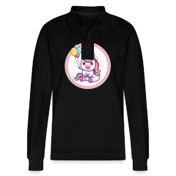 Bande dessinée d’anniversaire licorne - Polo à manches longues bio PREPSTER Stanley/Stella Unisexe - noir - Devant - Anna (173cm) & Nico (186cm)