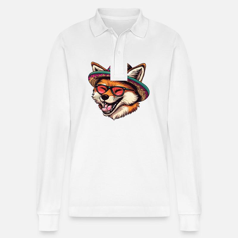 Fuchs Comic Lustig Sombrero - Stanley/Stella Unisex Bio-Langarm-Poloshirt Prepster - Weiß