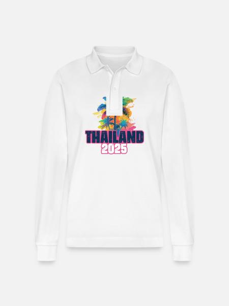 Thailand 2025 Holiday Palm Trees - Stanley/Stella Organic Unisex Long-Sleeved Polo Shirt Prepster - white