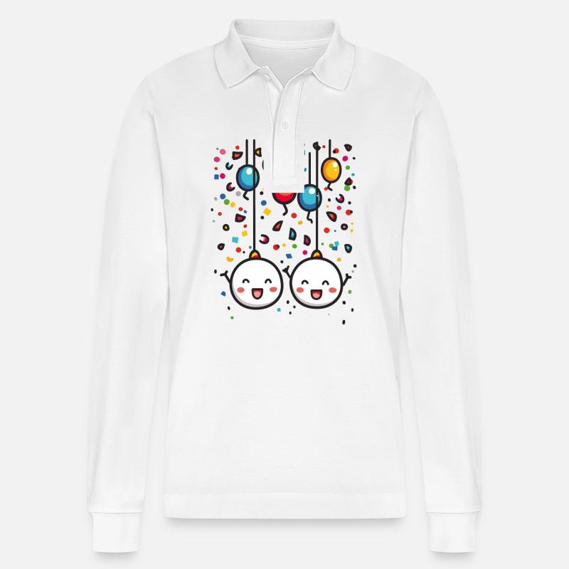 Fasnachtsfreude mit Konfetti - Stanley/Stella Unisex Bio-Langarm-Poloshirt Prepster - Weiß
