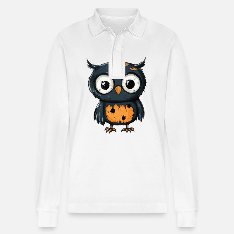 Eule Halloween Zombie - Stanley/Stella Unisex Bio-Langarm-Poloshirt Prepster - Weiß