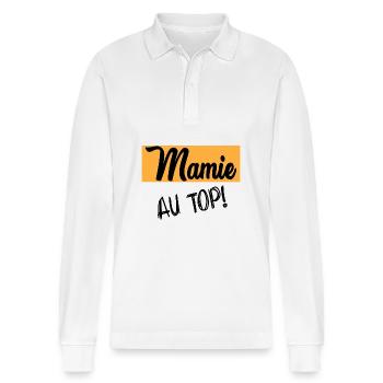 granny - Stanley/Stella Organic Unisex Long-Sleeved Polo Shirt Prepster - white - Front - Anna (173cm) & Nico (186cm)