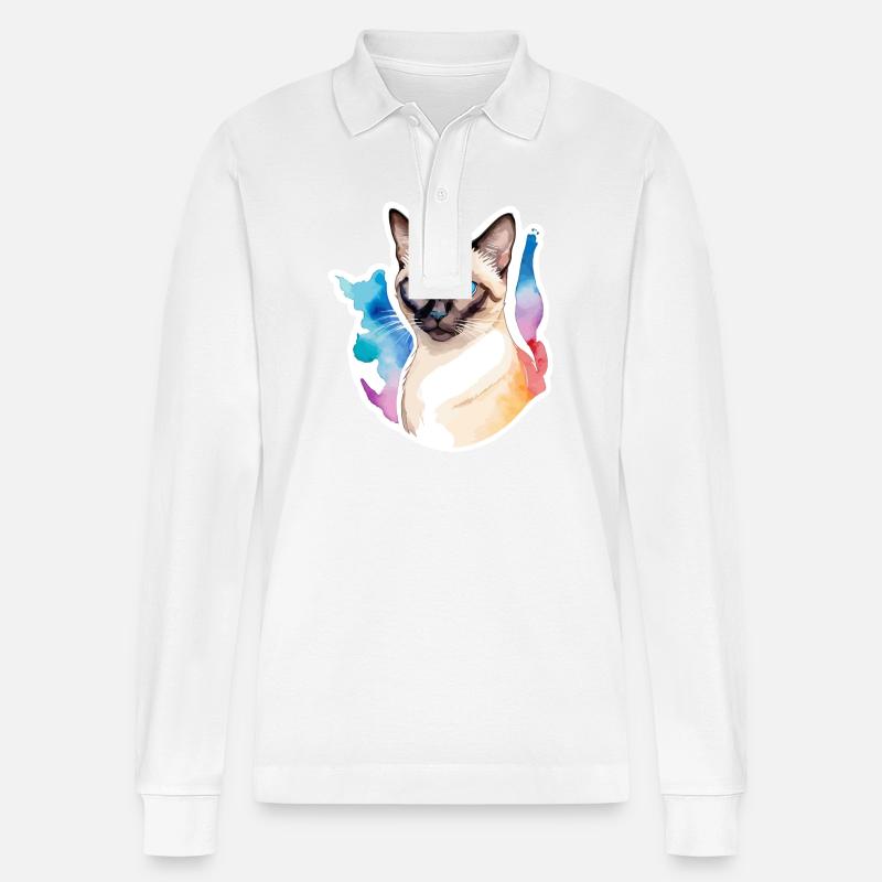 Siamkatze Wasserfarben - Stanley/Stella Unisex Bio-Langarm-Poloshirt Prepster - Weiß