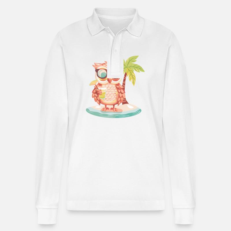 Eule Sommer Strand Urlaub - Stanley/Stella Unisex Bio-Langarm-Poloshirt Prepster - Weiß