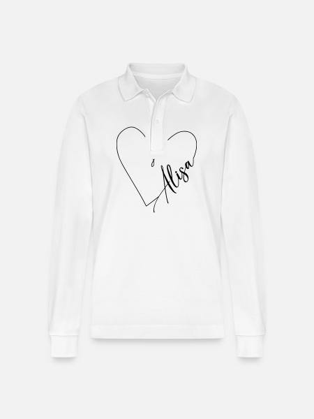 Alisa Name Herzlinie - Stanley/Stella Unisex Bio-Langarm-Poloshirt Prepster - Weiß