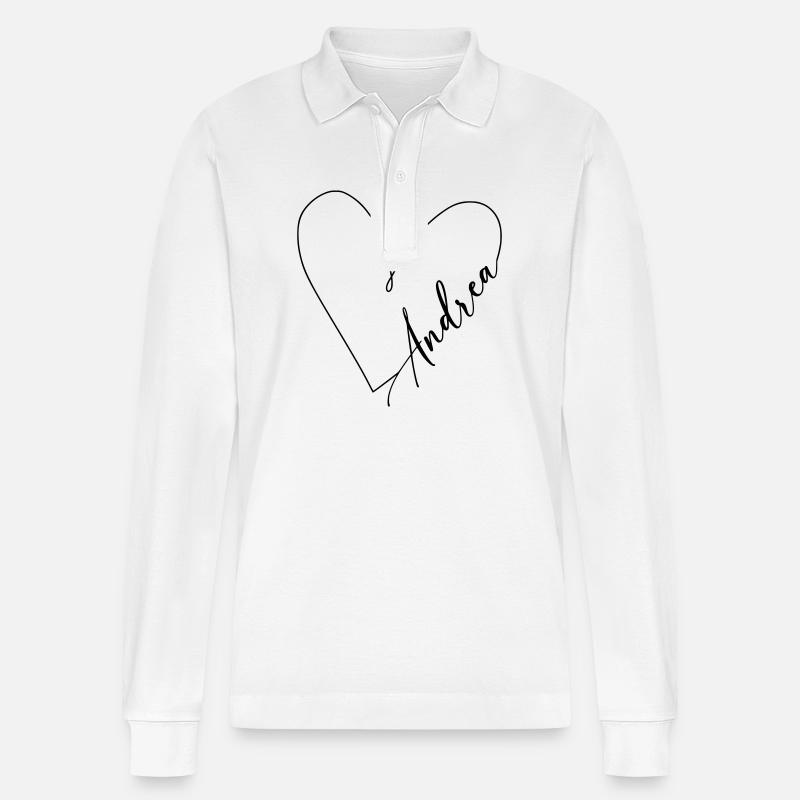 Andrea Name Herzlinie - Stanley/Stella Unisex Bio-Langarm-Poloshirt Prepster - Weiß
