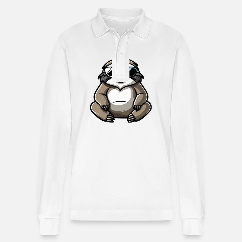 Faultier Comic Cool - Stanley/Stella Unisex Bio-Langarm-Poloshirt Prepster - Weiß