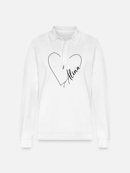 Alina Name Herzlinie - Stanley/Stella Unisex Bio-Langarm-Poloshirt Prepster - Weiß