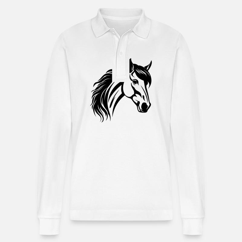 Pferd Kopf - Stanley/Stella Unisex Bio-Langarm-Poloshirt Prepster - Weiß