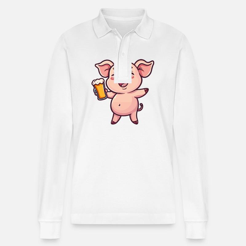 Schwein Bier Comic Party - Stanley/Stella Unisex Bio-Langarm-Poloshirt Prepster - Weiß