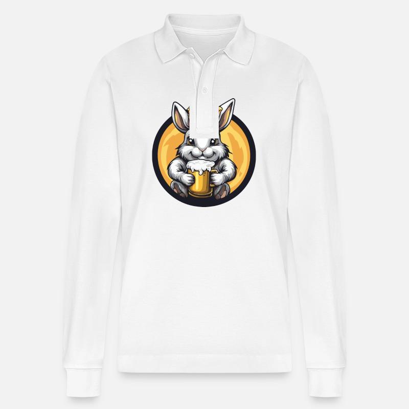Hase Bier Comic - Stanley/Stella Unisex Bio-Langarm-Poloshirt Prepster - Weiß