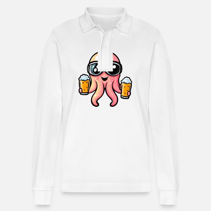 Qualle Ski Bier - Stanley/Stella Unisex Bio-Langarm-Poloshirt Prepster - Weiß