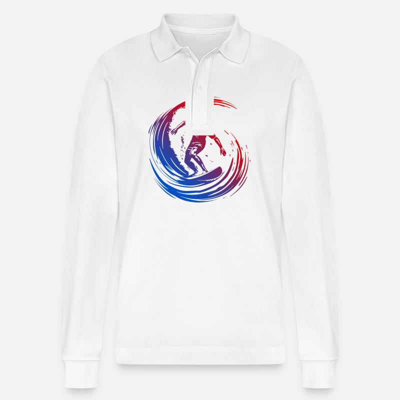 Surfer Silhouette Bunt - Stanley/Stella Unisex Bio-Langarm-Poloshirt Prepster - Weiß
