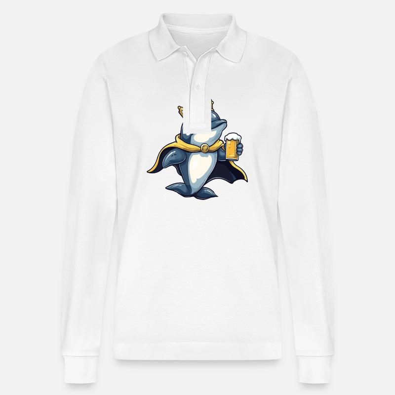 Delfin Bier Lustig - Stanley/Stella Unisex Bio-Langarm-Poloshirt Prepster - Weiß