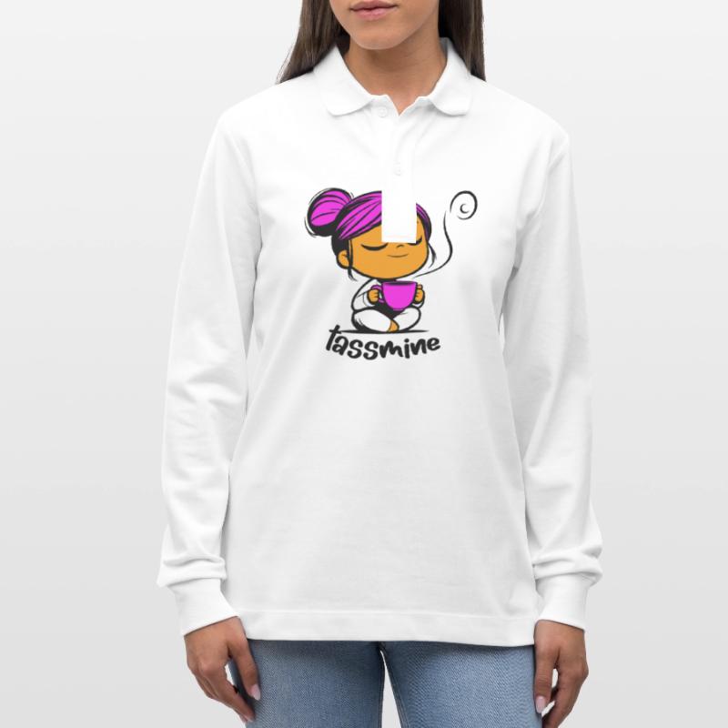 Tassmine enspannt mit einer Tasse Tee oder Kaffee Stanley/Stella Unisex Bio-Langarm-Poloshirt Prepster