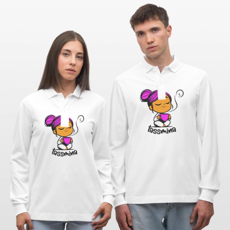 Tassmina enspannt mit einer Tasse Tee oder Kaffee Stanley/Stella Unisex Bio-Langarm-Poloshirt Prepster