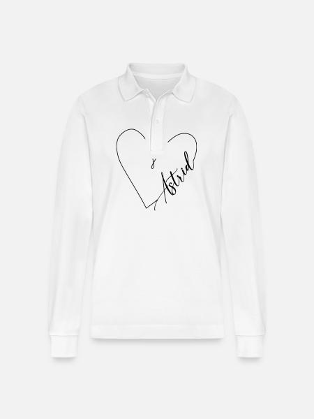 Astrid Navn Hjertelinje - Stanley/Stella Prepster økologisk unisex langærmet poloshirt - hvid