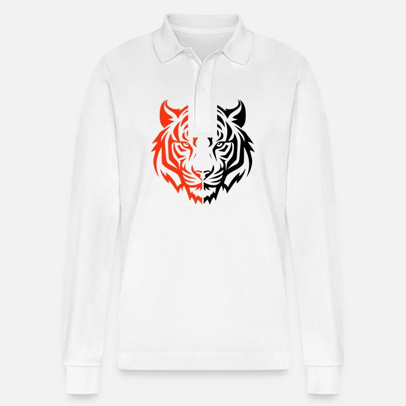 Tiger Kopf - Stanley/Stella Unisex Bio-Langarm-Poloshirt Prepster - Weiß