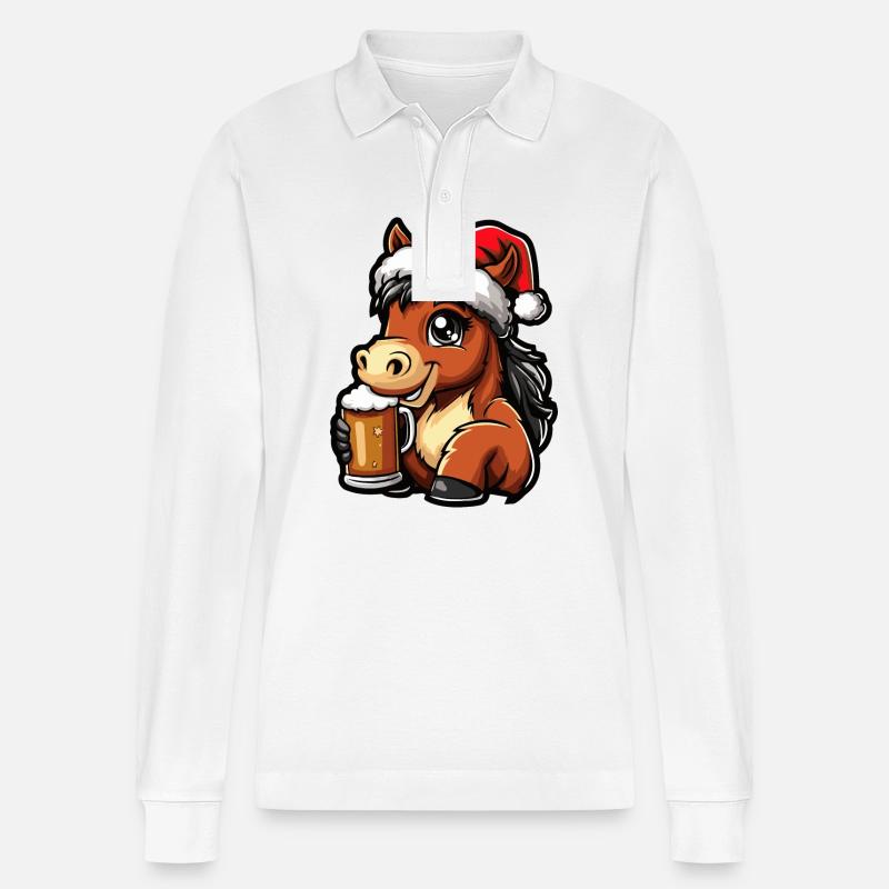 Bière de Noël de cheval - Polo à manches longues bio PREPSTER Stanley/Stella Unisexe - blanc