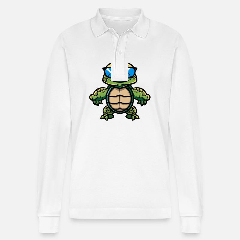Schildkröte Comic Cool - Stanley/Stella Unisex Bio-Langarm-Poloshirt Prepster - Weiß
