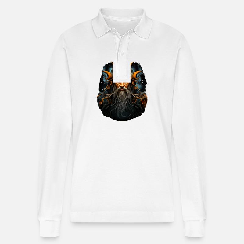 Wikinger mit leuchtenden Augen - Stanley/Stella Unisex Bio-Langarm-Poloshirt Prepster - Weiß