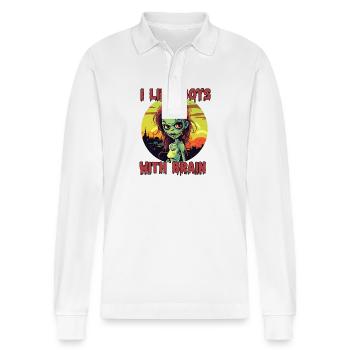 Zombie - I LIKE BOYS WITH BRAIN - Stanley/Stella Organic Unisex Long-Sleeved Polo Shirt Prepster - white - Front - Anna (173cm) & Nico (186cm)