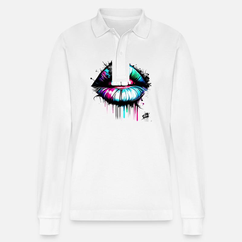 lips graffiti style - Stanley/Stella Unisex Bio-Langarm-Poloshirt Prepster - Weiß