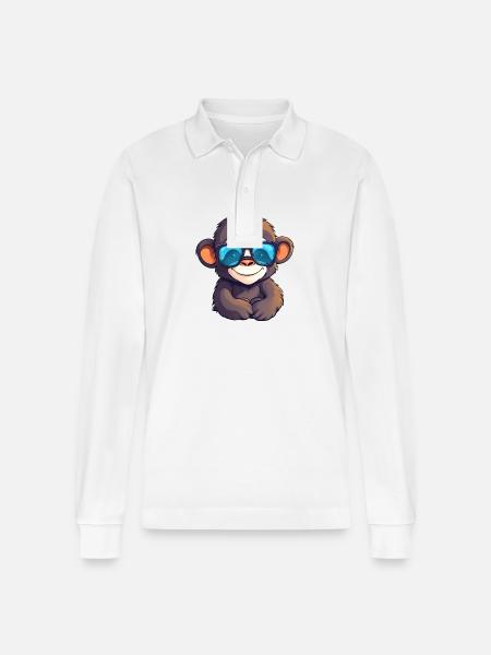 Little cute monkey wearing sunglasses. - Stanley/Stella Organic Unisex Long-Sleeved Polo Shirt Prepster - white