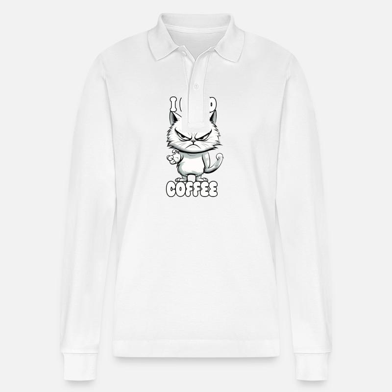 Katze - i need coffee - Stanley/Stella Unisex Bio-Langarm-Poloshirt Prepster - Weiß