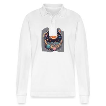 Celestial Harmony Solar System Sun Planets Space - Stanley/Stella Organic Unisex Long-Sleeved Polo Shirt Prepster - white - Front - Anna (173cm) & Nico (186cm)