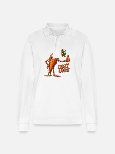 Crazy Veggies: Carrot Thumbs Up - Stanley/Stella Organic Unisex Long-Sleeved Polo Shirt Prepster - white