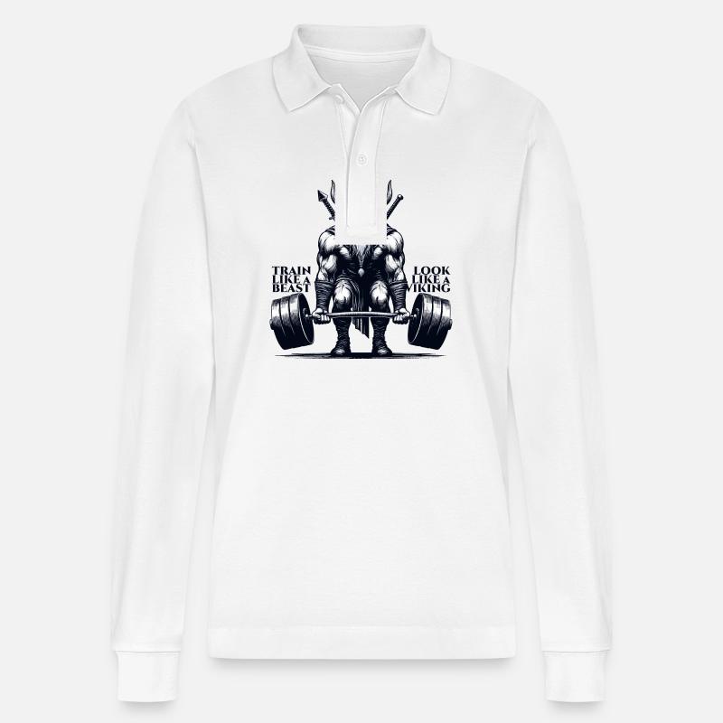 Wikinger Kreuzheben Geschenk - Stanley/Stella Unisex Bio-Langarm-Poloshirt Prepster - Weiß