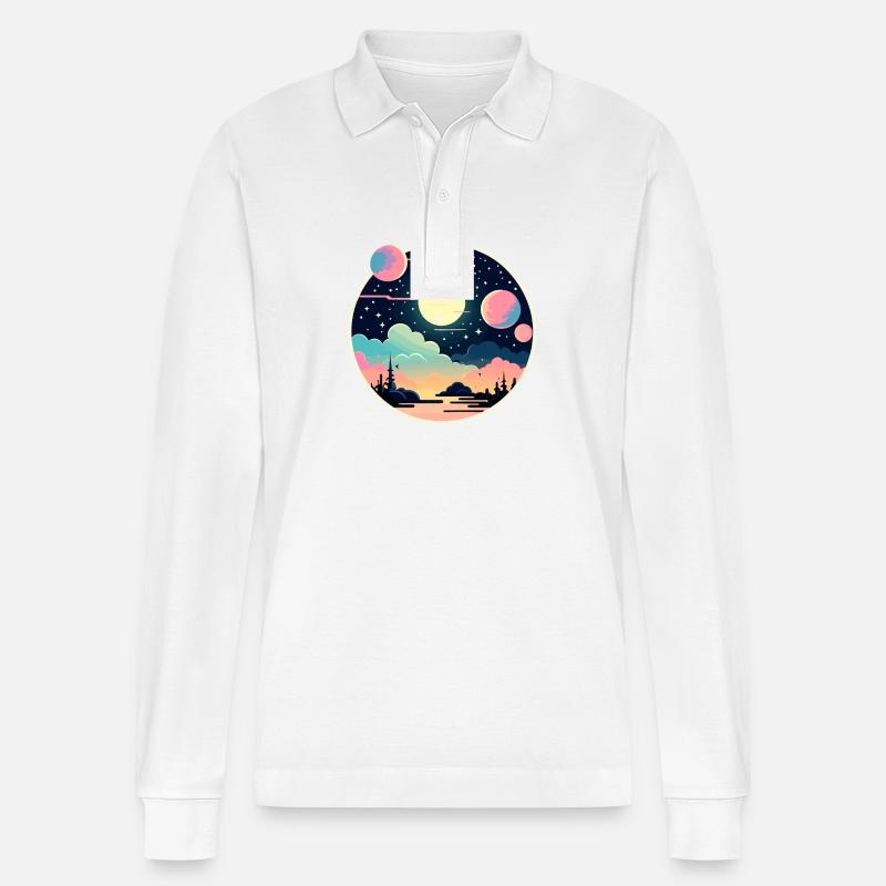Mond Landschaft Illustration - Stanley/Stella Unisex Bio-Langarm-Poloshirt Prepster - Weiß