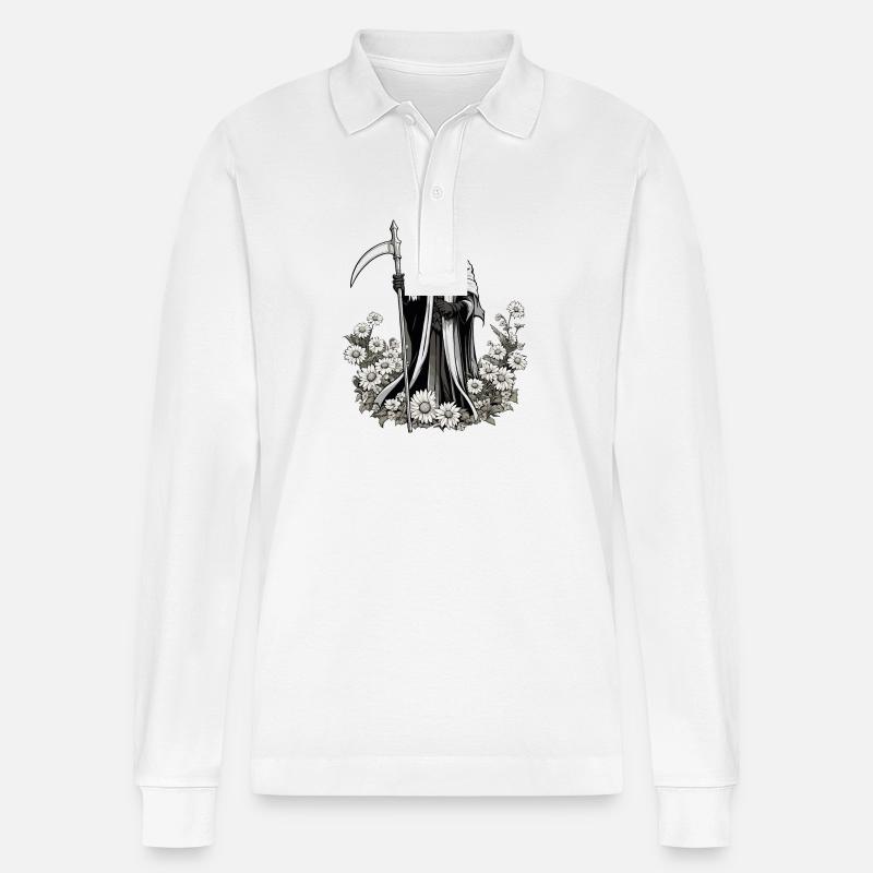 Sensenmann Blumen Illustration - Stanley/Stella Unisex Bio-Langarm-Poloshirt Prepster - Weiß