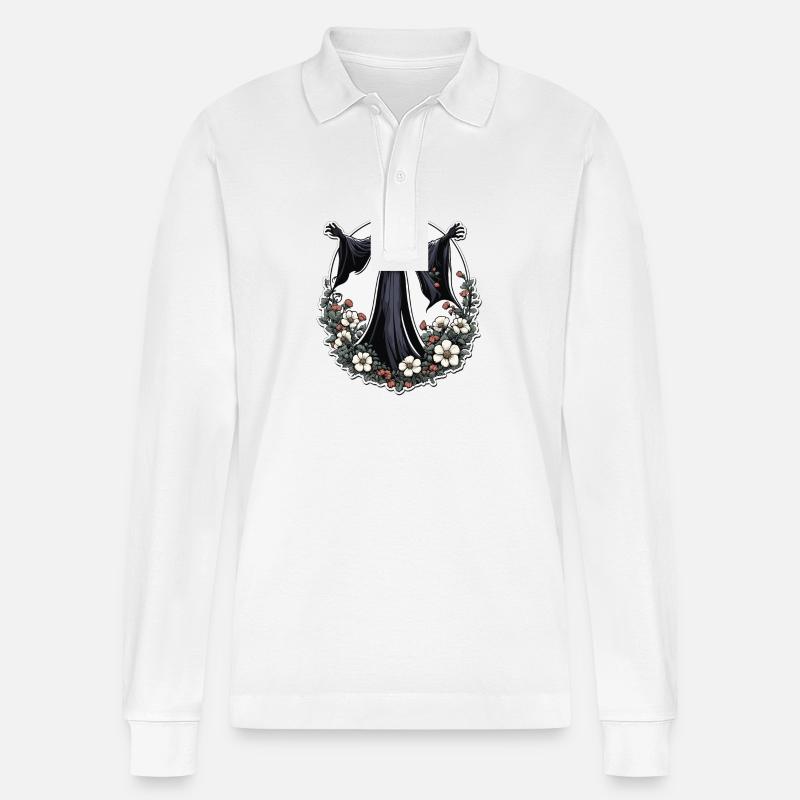 Sensenmann Blumen Illustration - Stanley/Stella Unisex Bio-Langarm-Poloshirt Prepster - Weiß