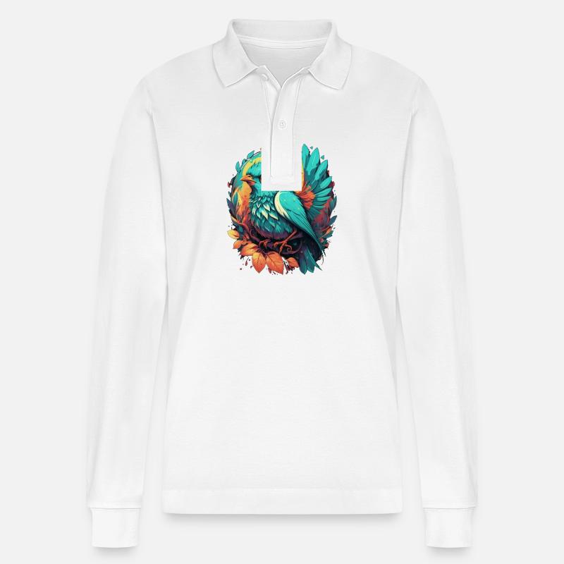 Blauer süßer gezeichneter Vogel - Stanley/Stella Unisex Bio-Langarm-Poloshirt Prepster - Weiß