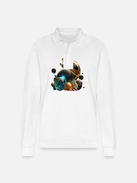 Planeten als Murmeln - Stanley/Stella Unisex Bio-Langarm-Poloshirt Prepster - Weiß