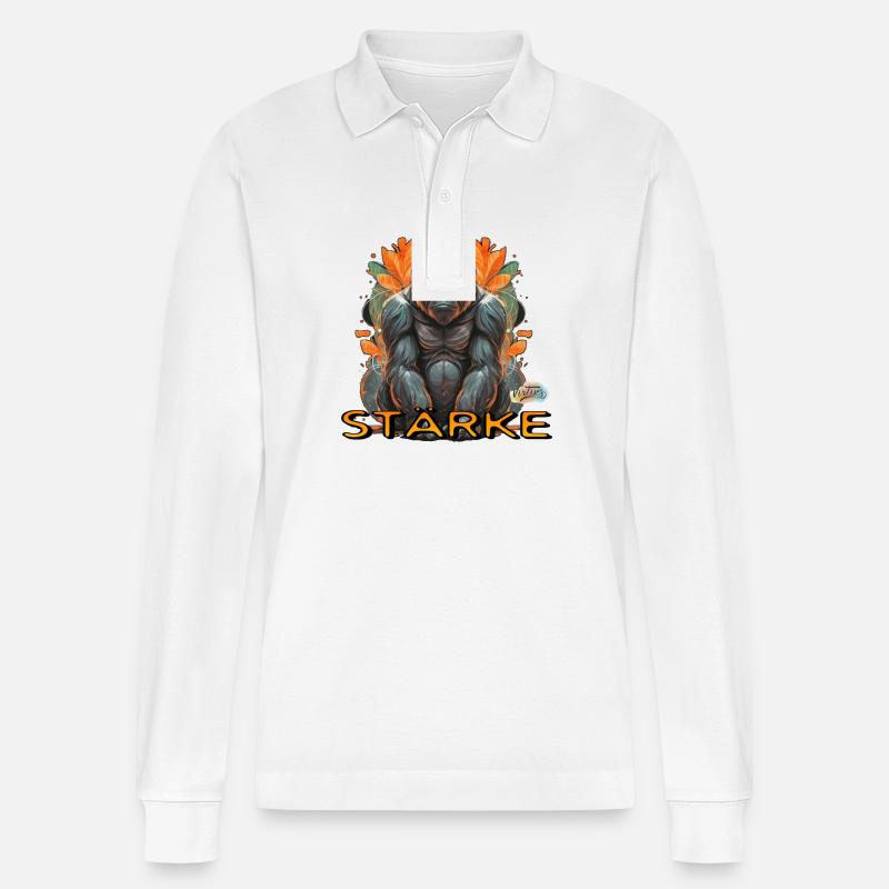 Werte mit Tieren: Stärke - Stanley/Stella Unisex Bio-Langarm-Poloshirt Prepster - Weiß
