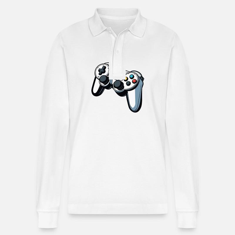 Controller Weiß Illustration - Stanley/Stella Unisex Bio-Langarm-Poloshirt Prepster - Weiß