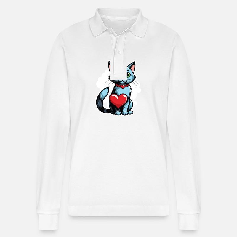 Coeur de chat - Saint-Valentin - Polo à manches longues bio PREPSTER Stanley/Stella Unisexe - blanc