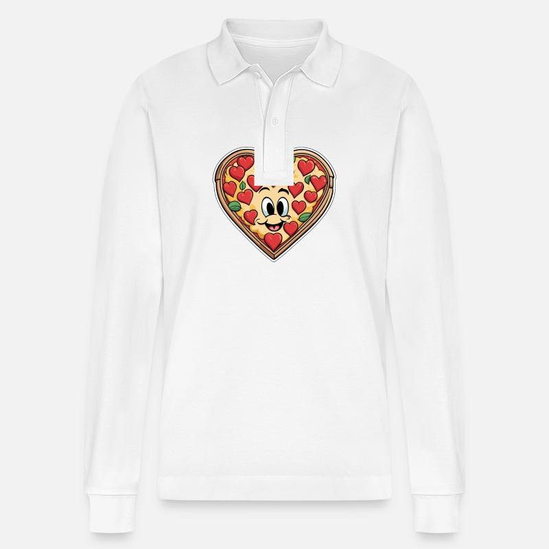 Coeur de pizza - Saint-Valentin - Polo à manches longues bio PREPSTER Stanley/Stella Unisexe - blanc