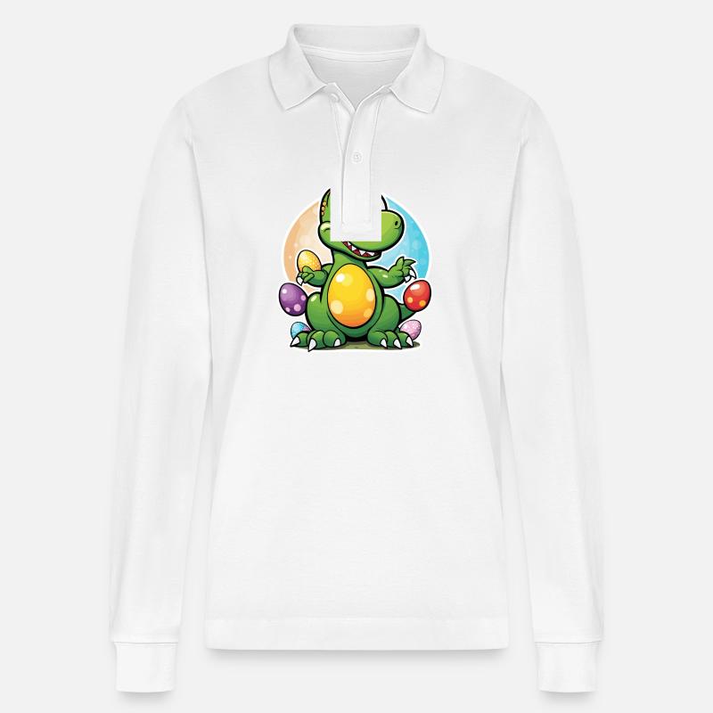 Dinosaur Easter Eggs Easter - Stanley/Stella Organic Unisex Long-Sleeved Polo Shirt Prepster - white