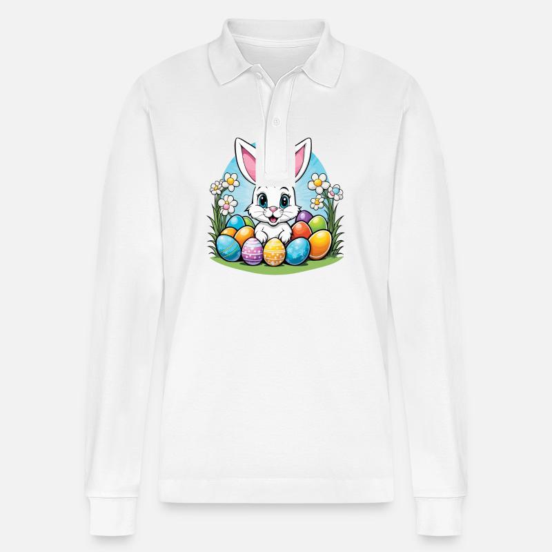 Easter Bunny Easter Illustration - Stanley/Stella Organic Unisex Long-Sleeved Polo Shirt Prepster - white